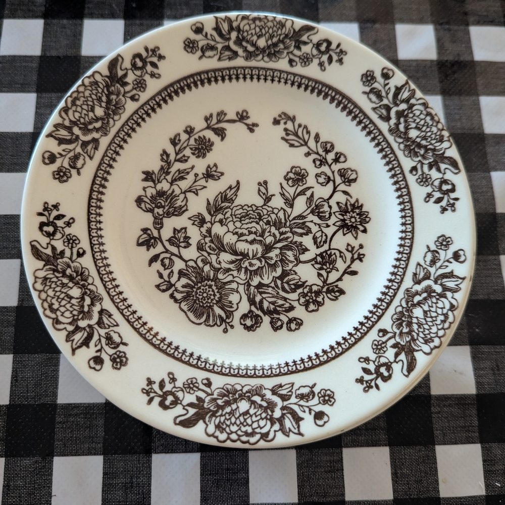 Vintage Floral Dinner Plate - Cream and Brown